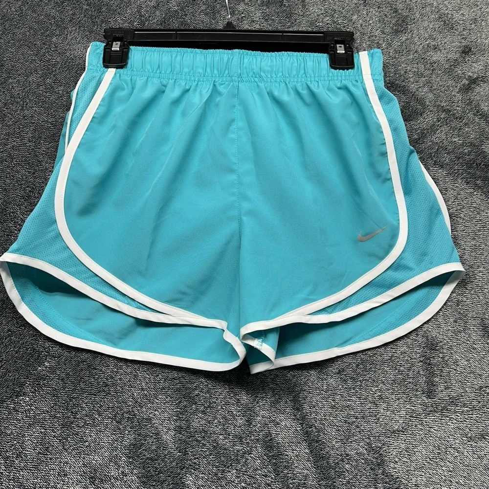 Nike Womens Size S Blue White Dri Fit Tempo Mid Rise Brief Athletic Shorts